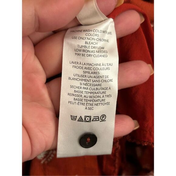 Anthropologie Boho Rust Red Smocked Waist Midi Dress sz S Petite – Geometric Blo - Picture 4 of 15